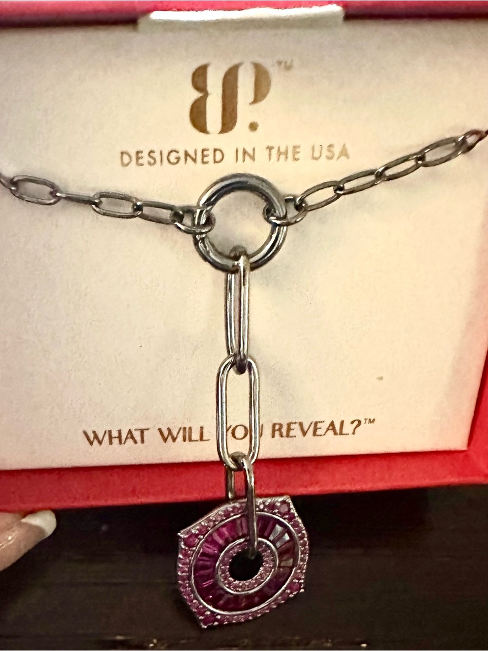 Bomb Party July Birthday Bianca Necklace Hematite Red Pendant